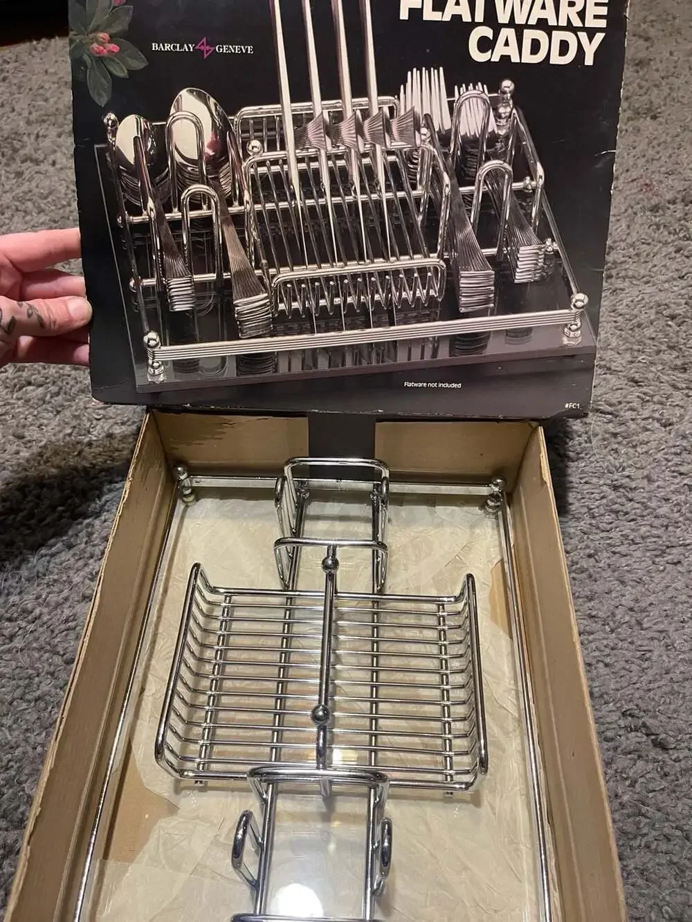 Barclay Geneve Vintage Chrome and Lucite Flatware Caddy in Original Box #FC1